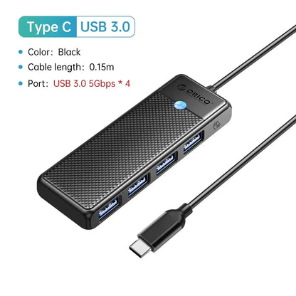ORICO Ultra-Slim 4-Port USB-C Hub 4 USB 3.0 15cm USB C / United States