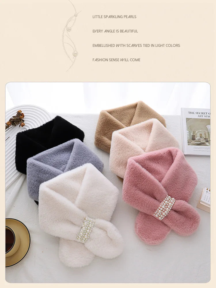 Winter Pearl Plush Scarf For Women