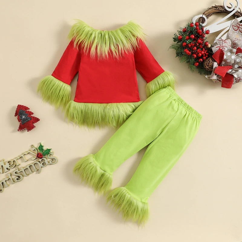 Kids’ Christmas Plush Pants Set – Boys & Girls 2-Piece Holiday Outfit