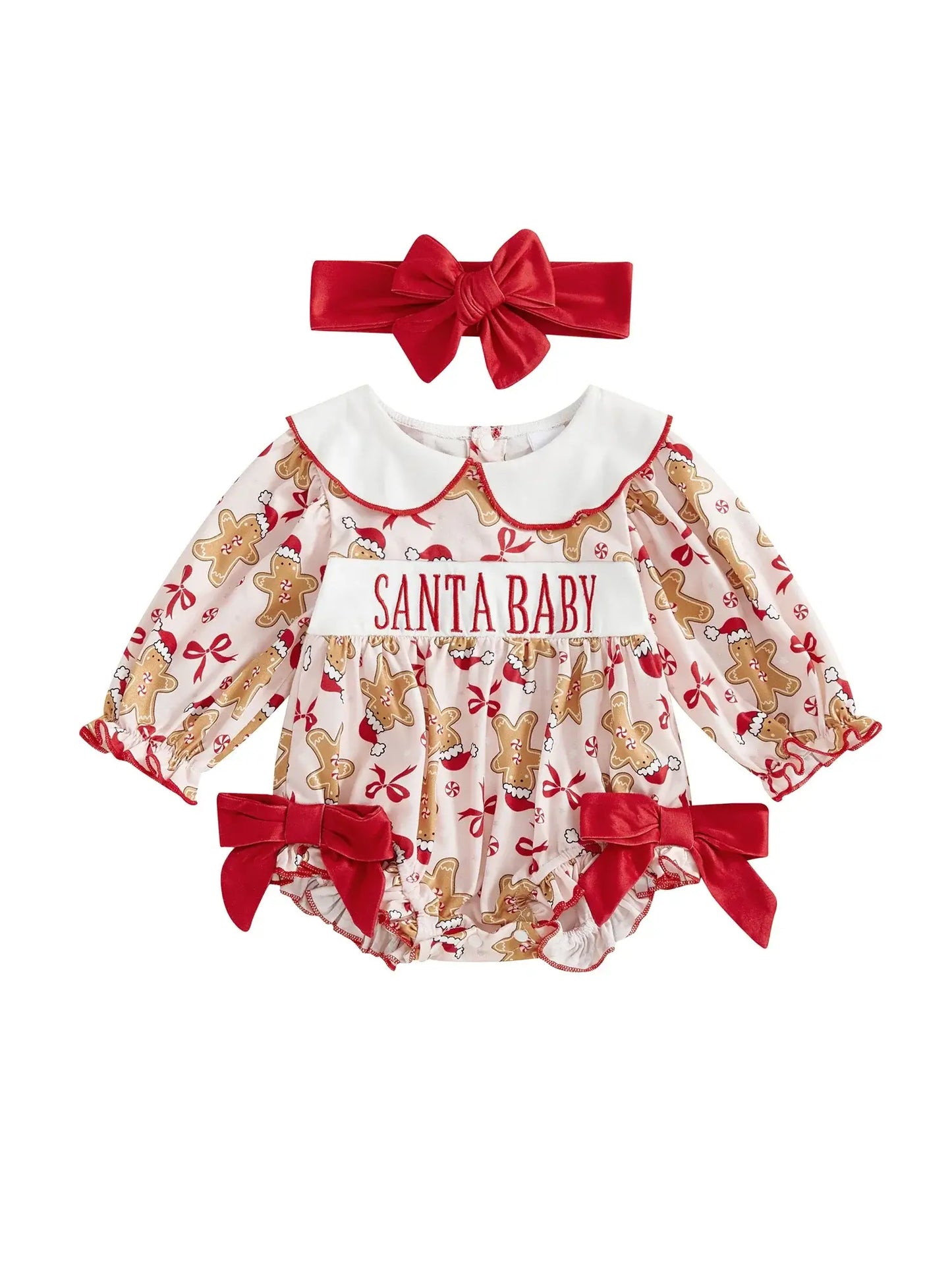 Baby Girl Christmas Gingerbread Outfit Red / 6-12 Months / United States