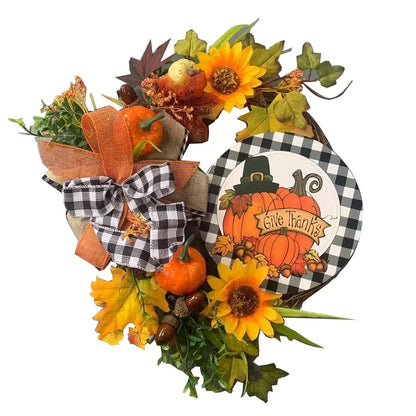 40cm Maple Leaf Pumpkin Wreath Front Door Autumn Wreath for Thanksgiving Harvest Party Decor Wooden Sign / United States