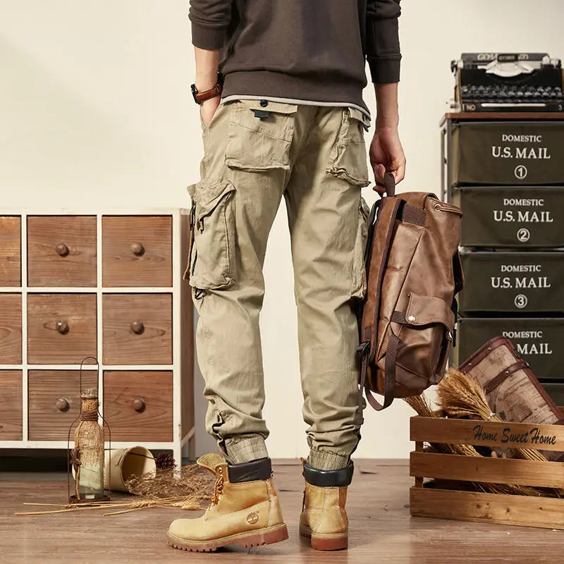 Mens Cargo Pants Multi Pocket Khaki Trousers