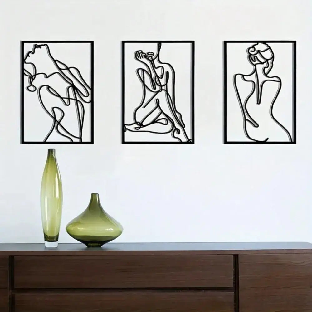 3pcs Minimalist Abstract Woman Metal Wall Sculptures