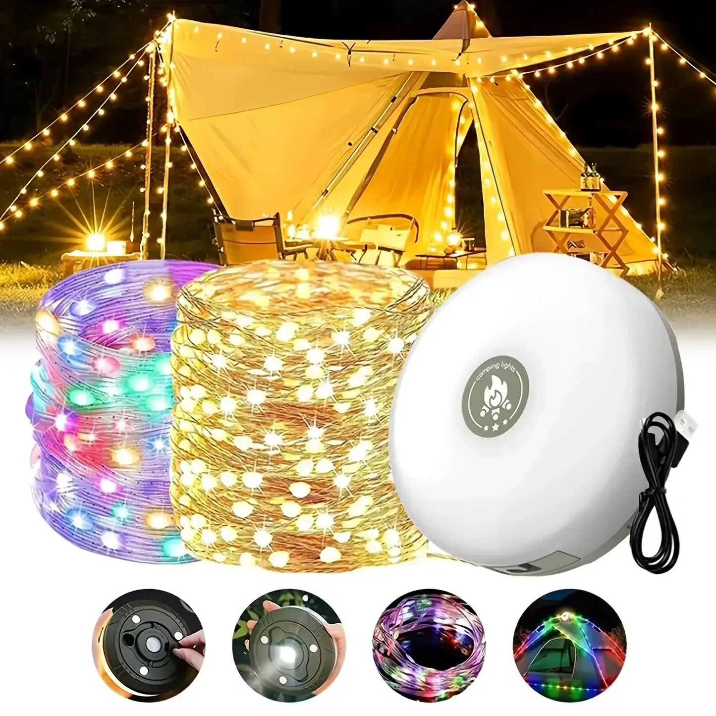 4-in-1 LED Camping Reel Light Warm and RGB / United States