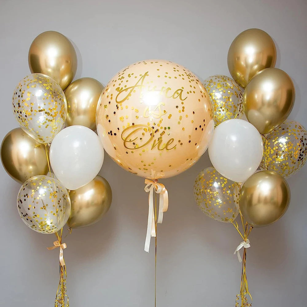 Wedding Balloon Garland Arch Kit White Gold Confetti Latex Balloons