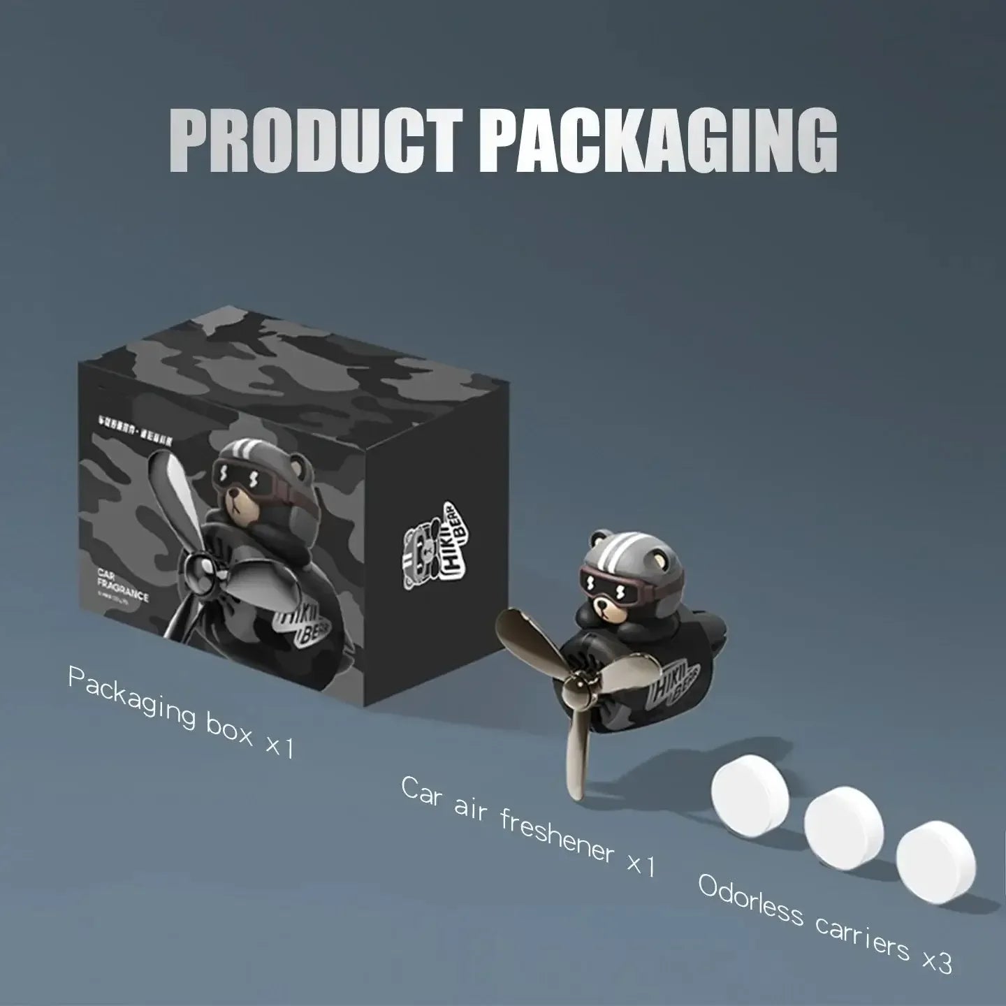 Pilot Bear Car Air Freshener with Rotating Propeller Unscent Bear Camo