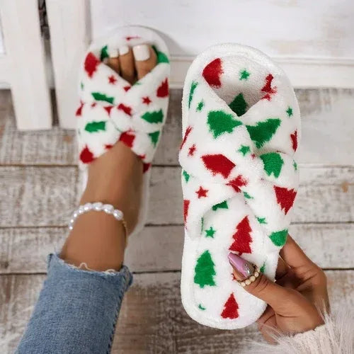 Christmas Tree Pattern Furry Bedroom Slippers Christmas Tree / 7.5