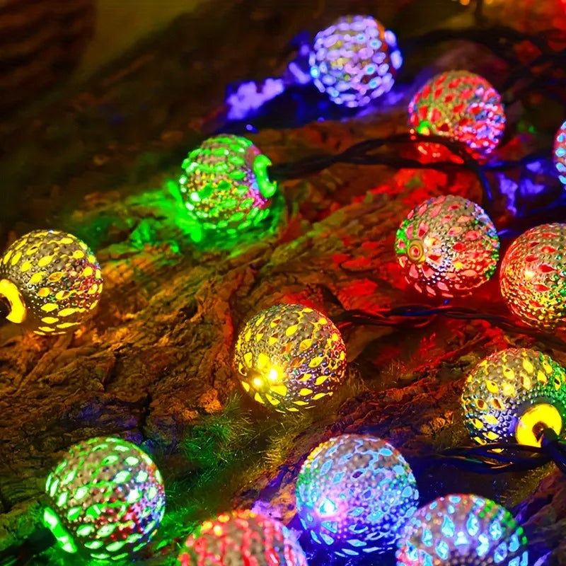 Solar Moroccan String Lights Metal Spherical Outdoor Fairy Lights United States / Colorful