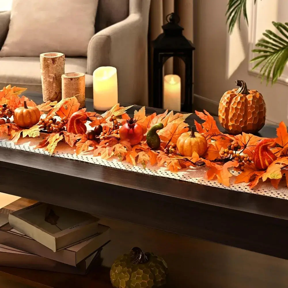 6FT Lighted Fall Garland with Pumpkins & Pomegranates