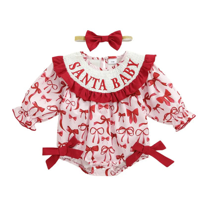 Christmas Baby Girl Plaid Romper Dress & Bow Headband Set Red / 6-12 Months / United States
