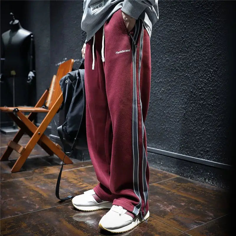 Spring Autumn Male New Elastic Waist Zipper Pockets Loose Sports