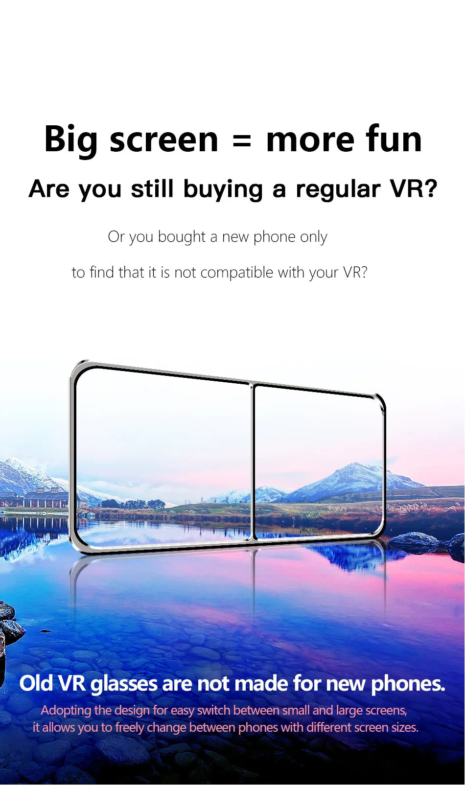 VRG Pro 3D VR Headset with Adjustable Lenses – Immersive Smart Glasses for 3.5–7” Smartphone