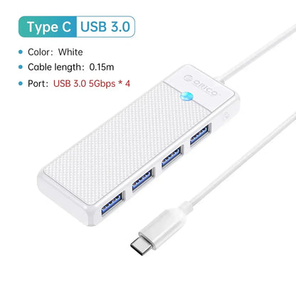 ORICO Ultra-Slim 4-Port USB-C Hub 4 USB 3.0 15cm USB C 1 / United States