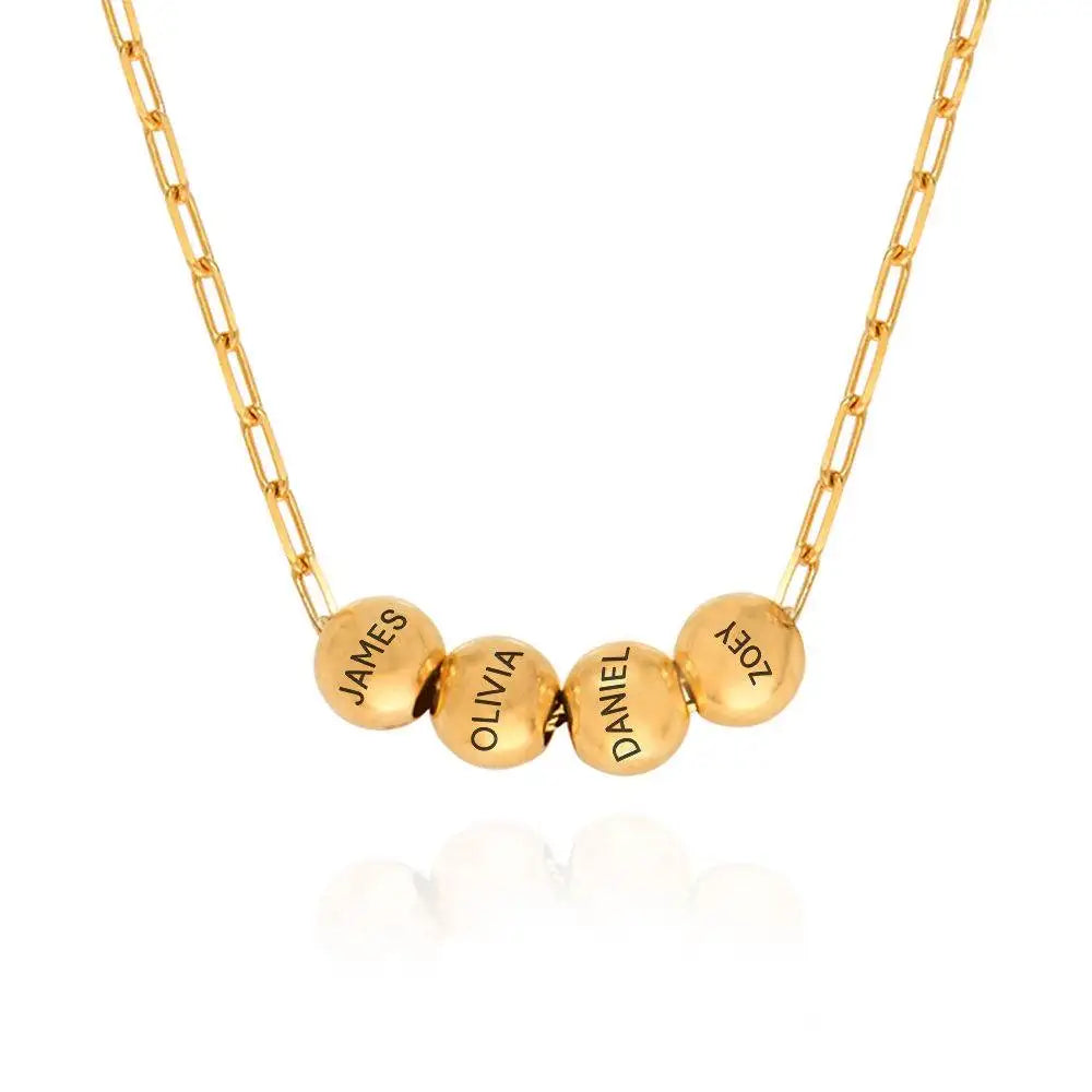 Custom Bead Family Name Necklace Stainless Steel Engravable Charm Jewelry Gift for Her