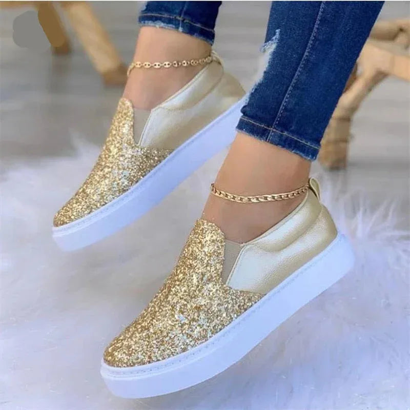 Moccasins Glitter Flat Female Loafers Shoes Black/Rose Gold/Black/Gold Rose Gold / 6.5