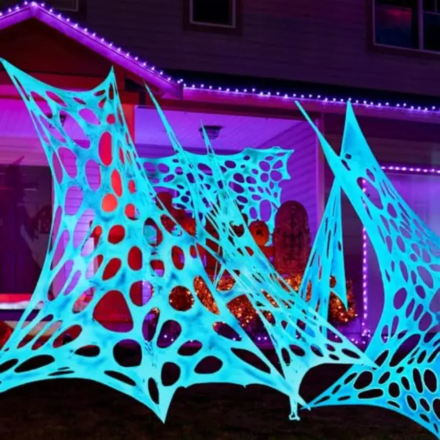 Glow-in-the-Dark Giant Spider Web with Blue Light