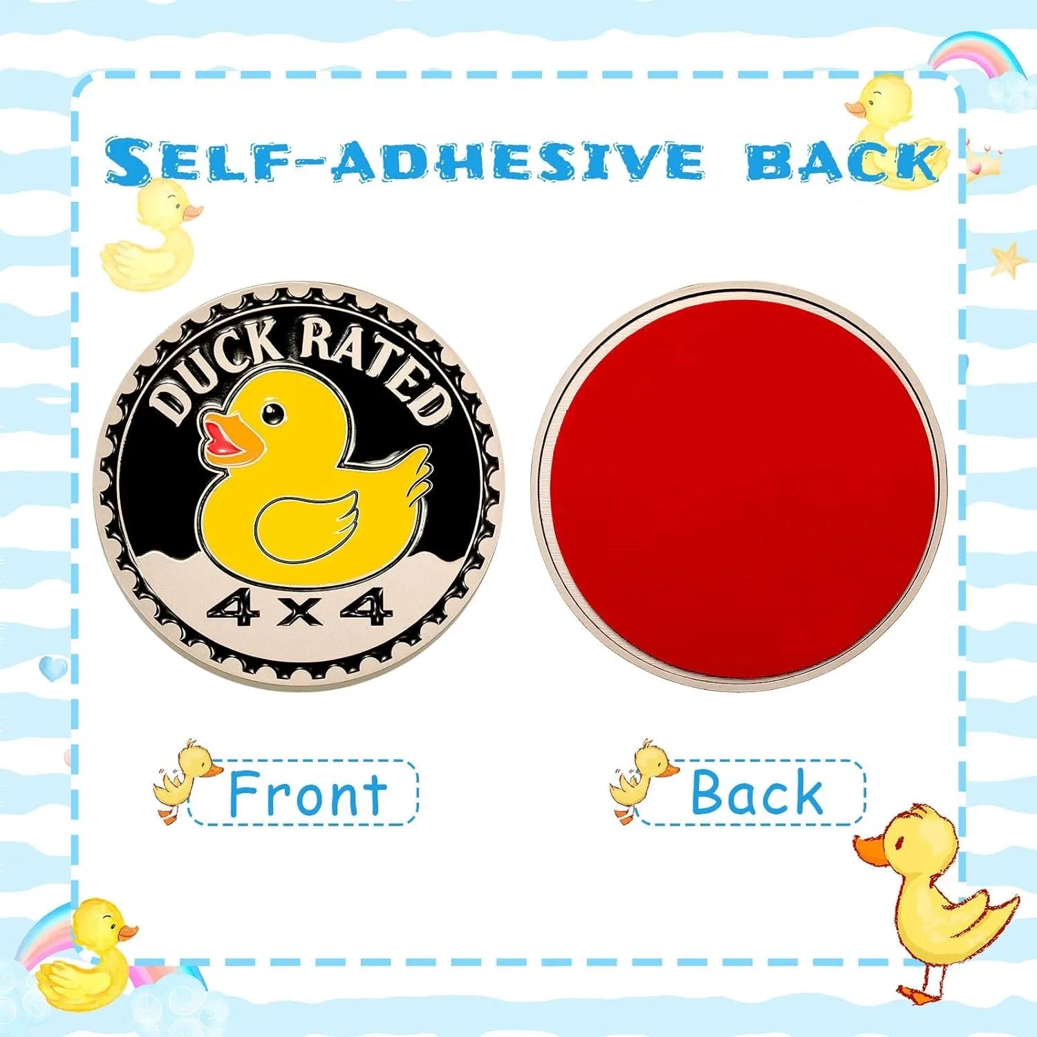 3D chrome automotive badge with duck rated design.