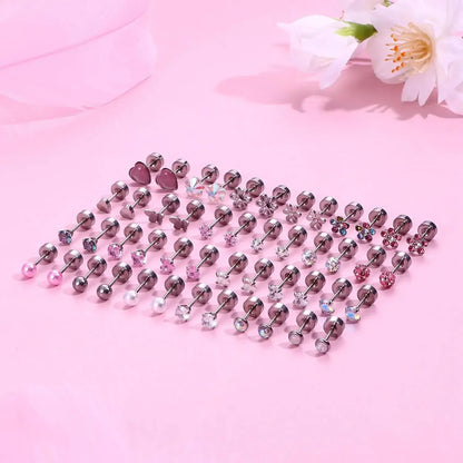 24-Pair Stainless Steel Screw Back Stud Earrings Set for Women & Girls
