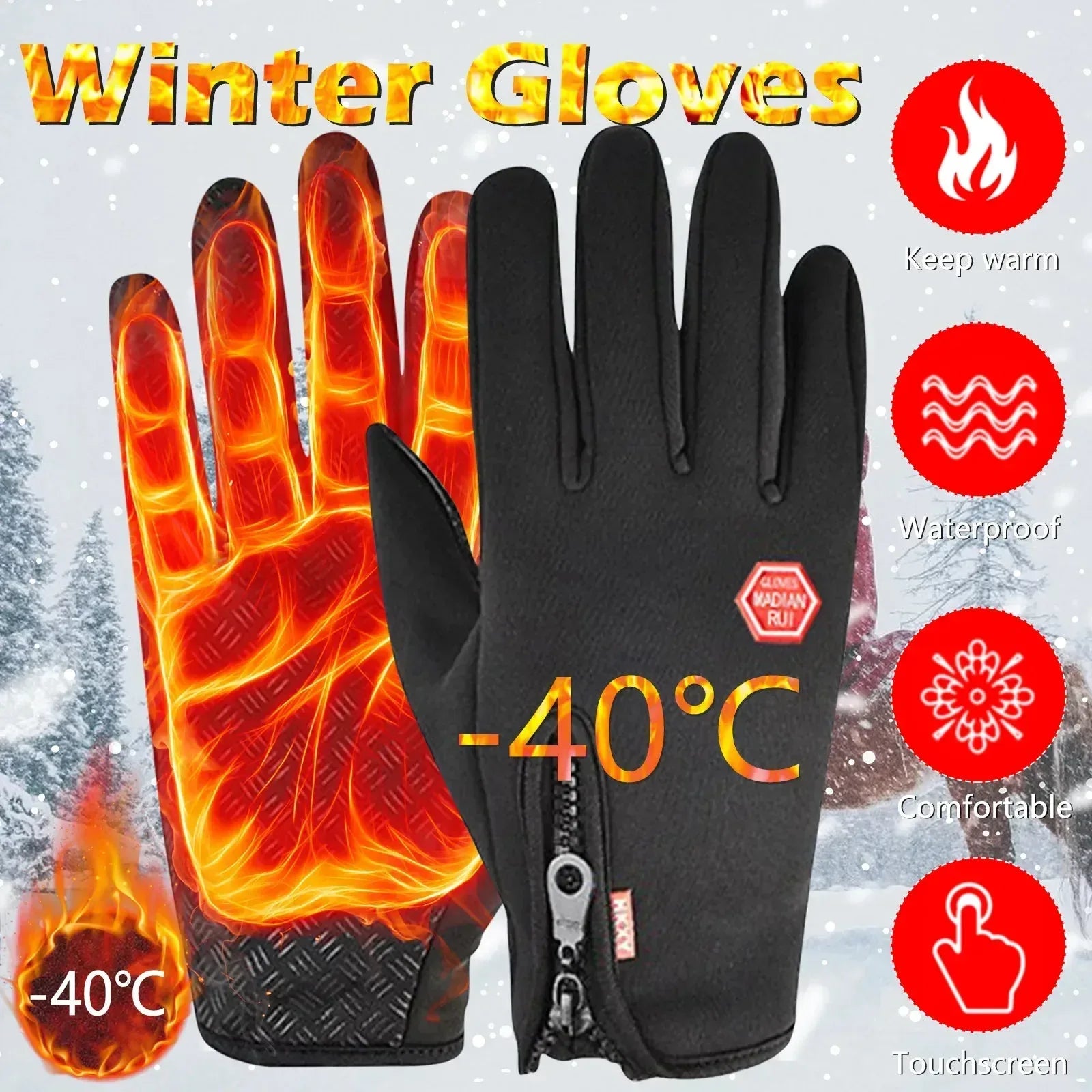 Waterproof Winter Gloves for Men Women style1-pink / M