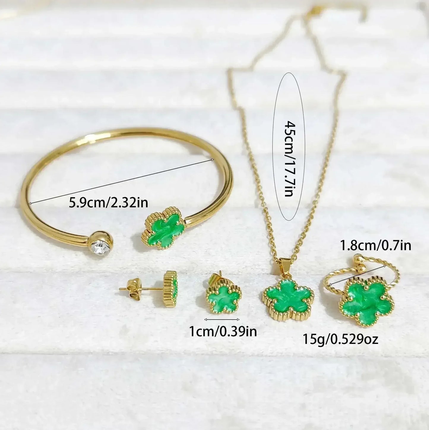 Stainless Steel Clover Jewelry Set GRAY / United States