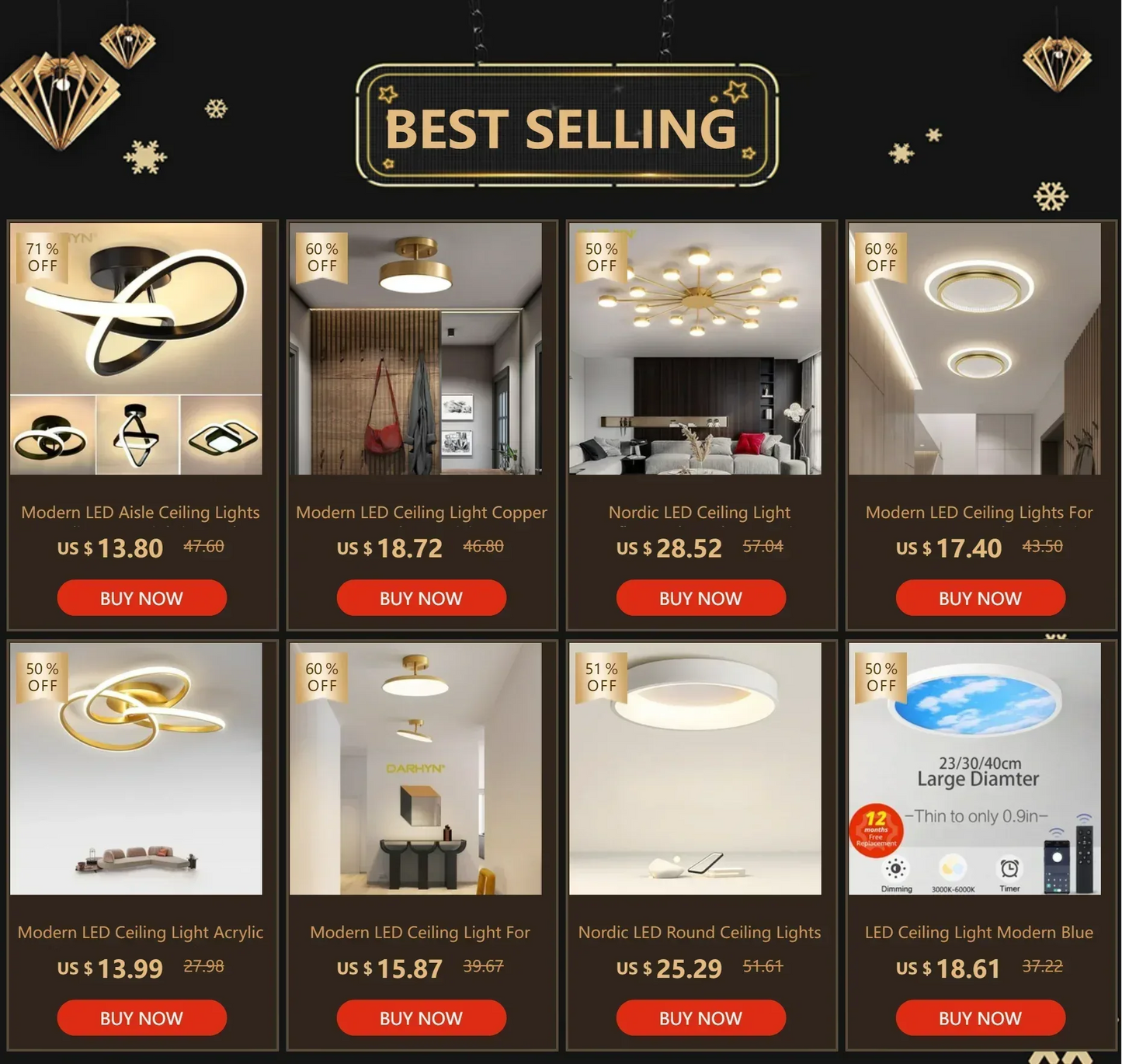 Modern LED Aisle Ceiling Lights B-Black / Cool white