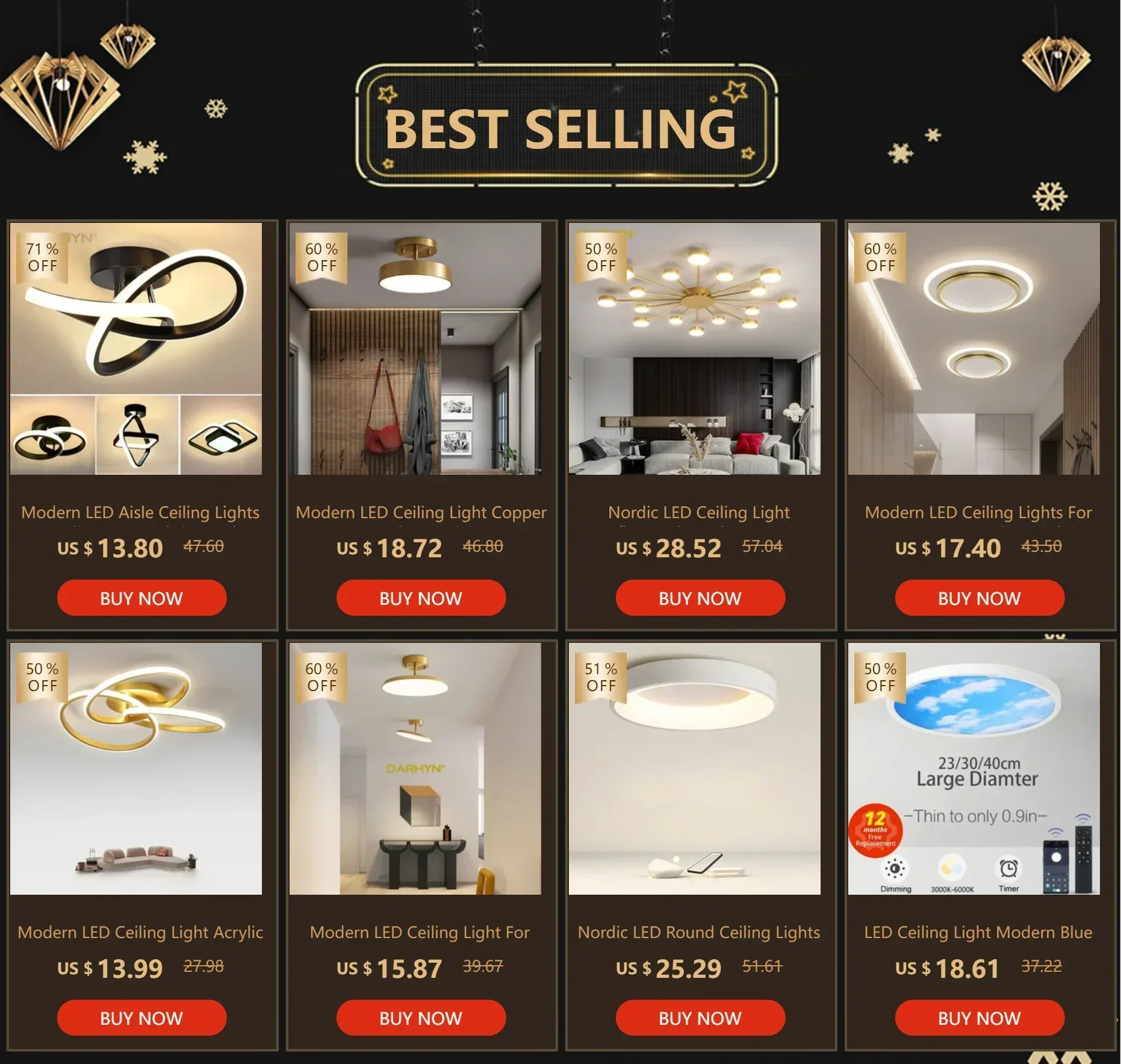 Modern LED Aisle Ceiling Lights B-Black / Cool white