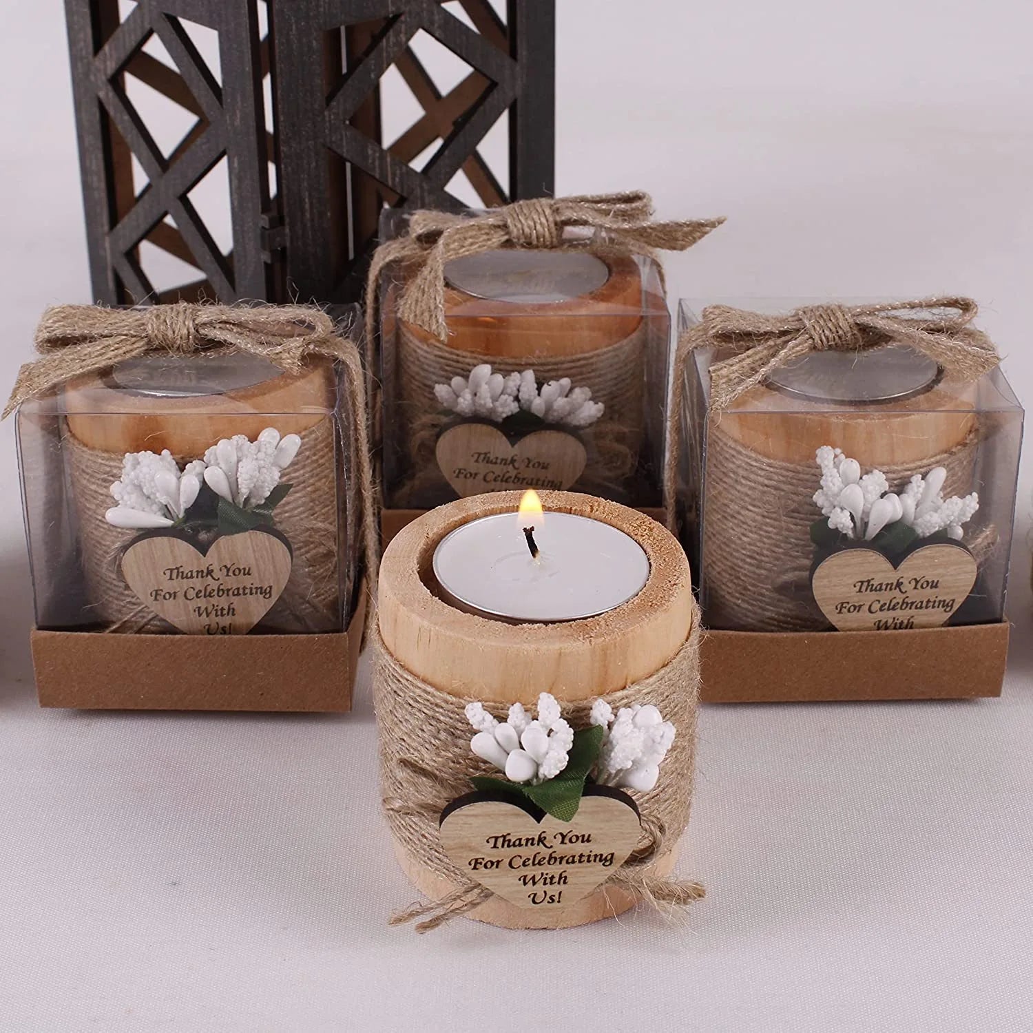 Guest Gift Candle for Wedding Wooden Tealight Candle Holders