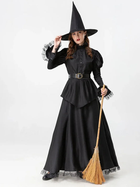 Women’s Witch Costume Set with Flared Sleeves & Hat