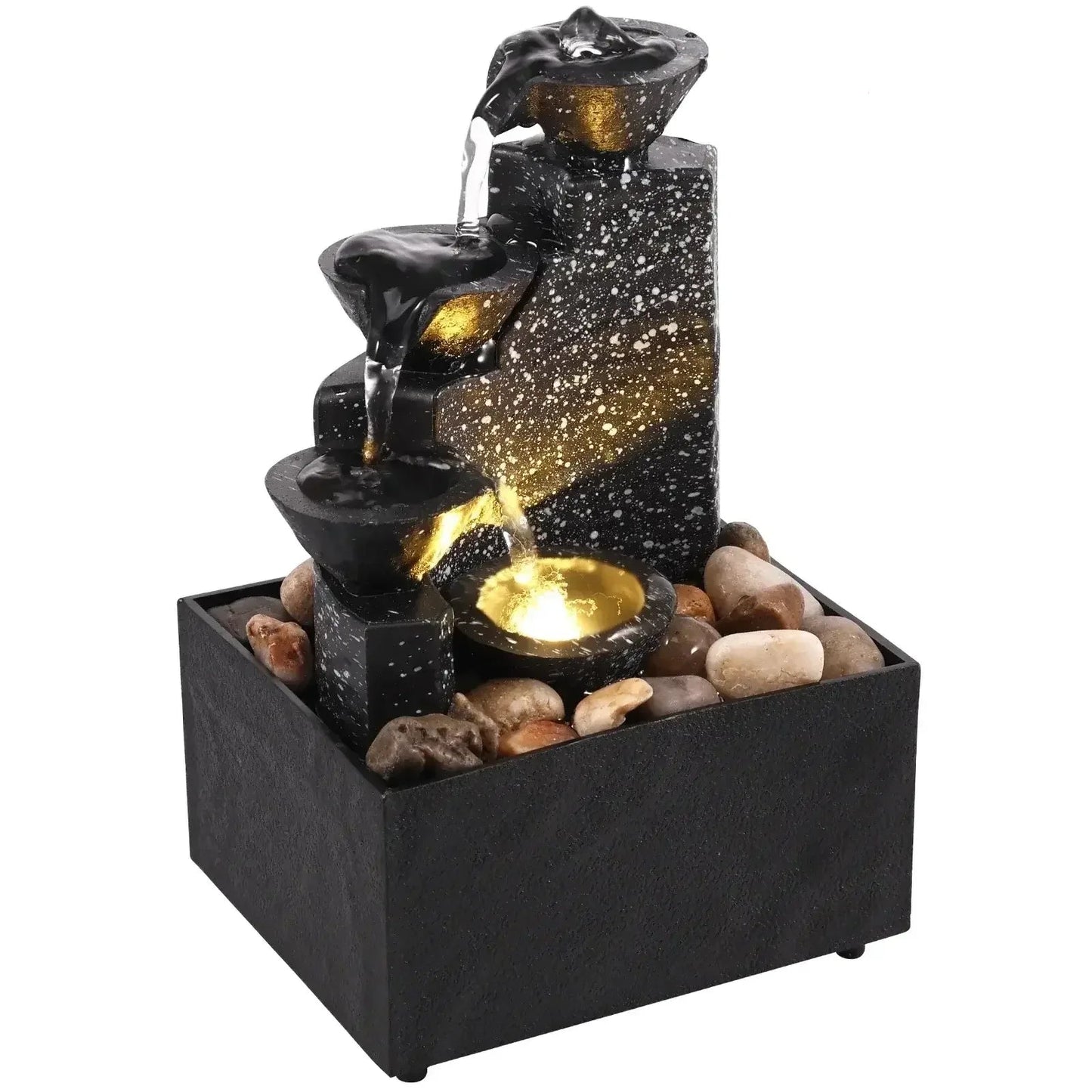 Desktop Waterfall Fountain Ornament – Mini Relaxing Home & Office Decor black 2pcs / United States