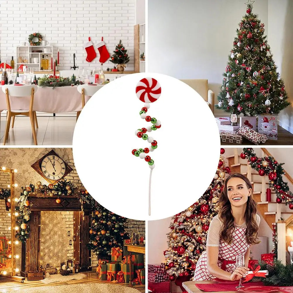 Red & White Candy Cane Christmas Tree Picks