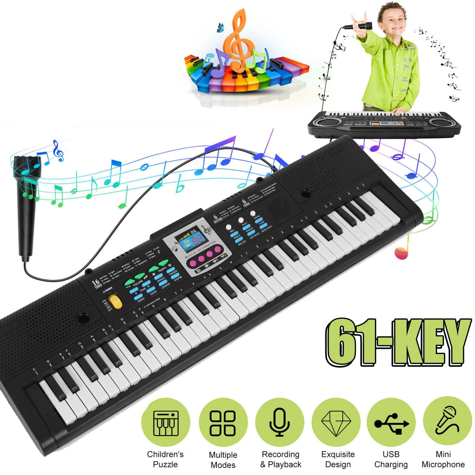 Electronic Keyboard with Microphone Function Musical Instrument  for Kids