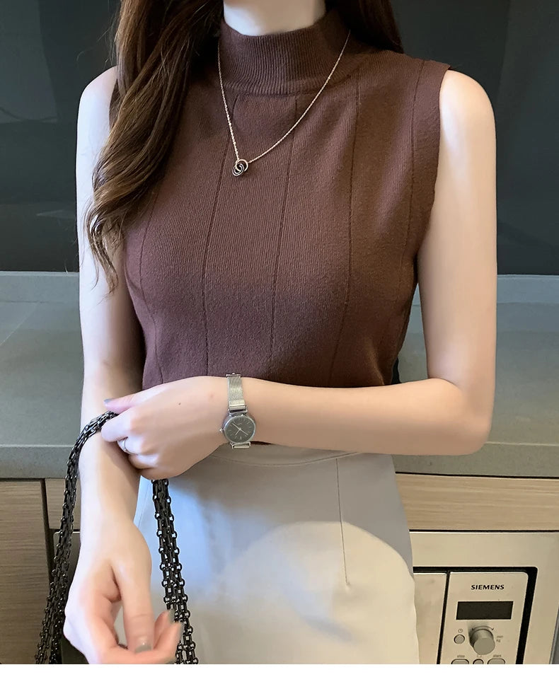 Sleeveless Knitted Blouse Shirt