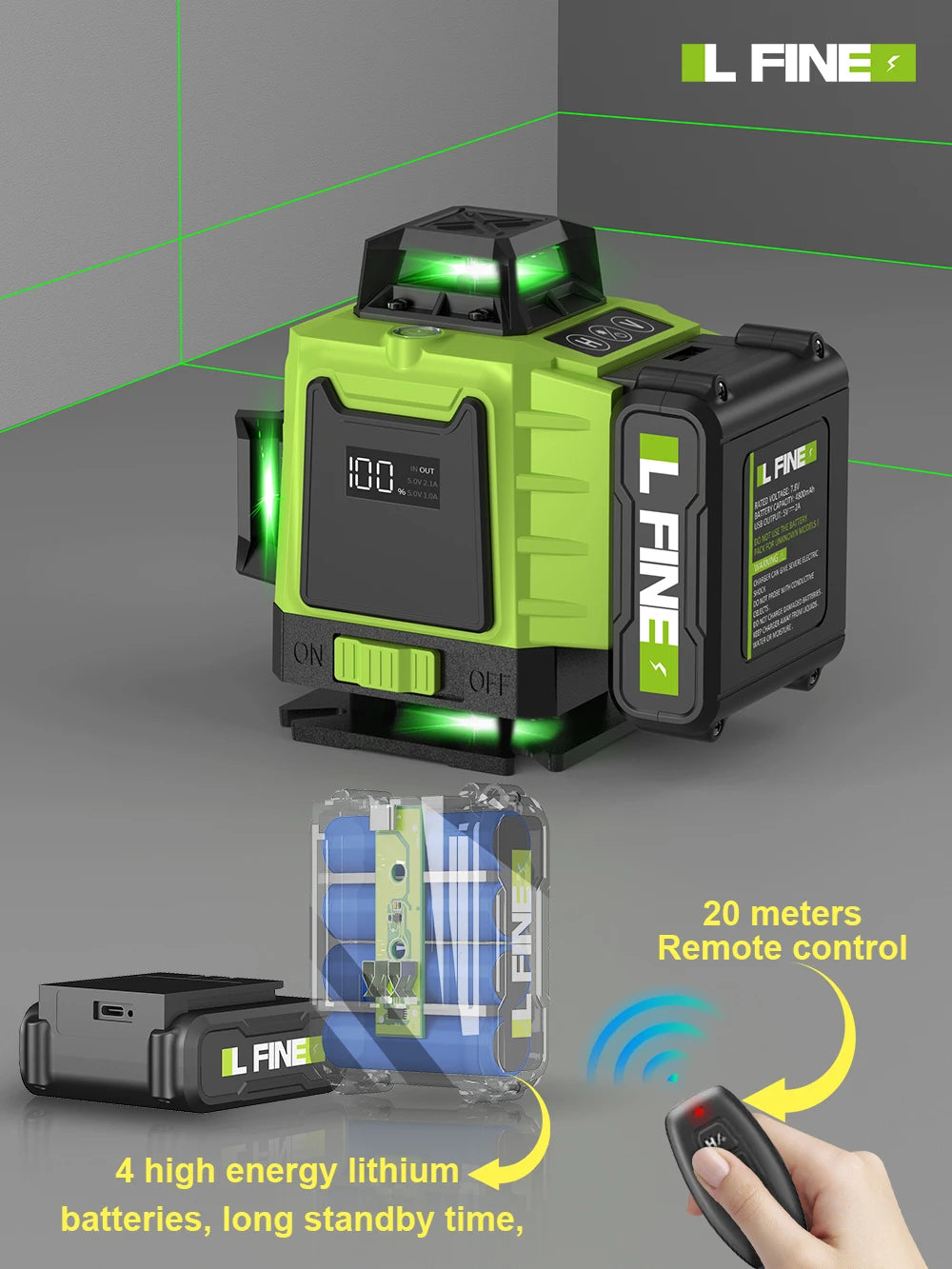 Laser Lines Horizontal And Vertical With Remote Control