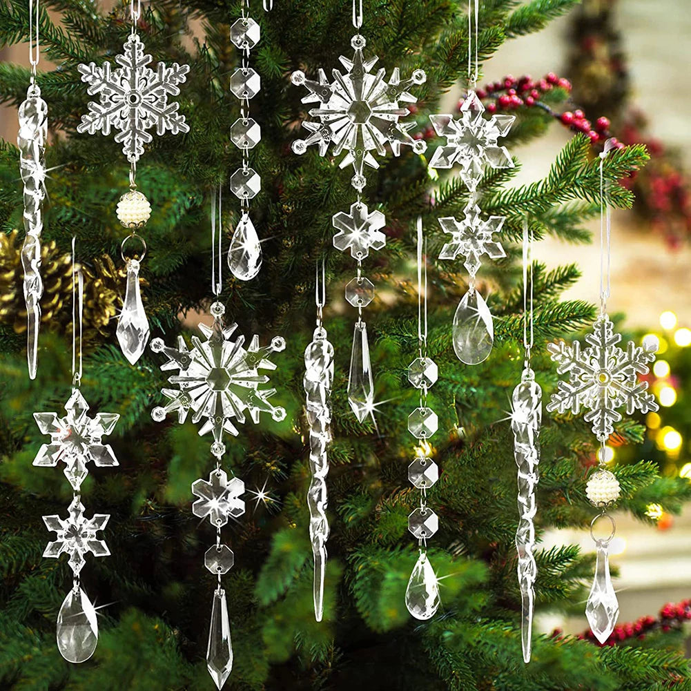 10Pcs Acrylic Crystal Snowflake & Icicle Ornaments