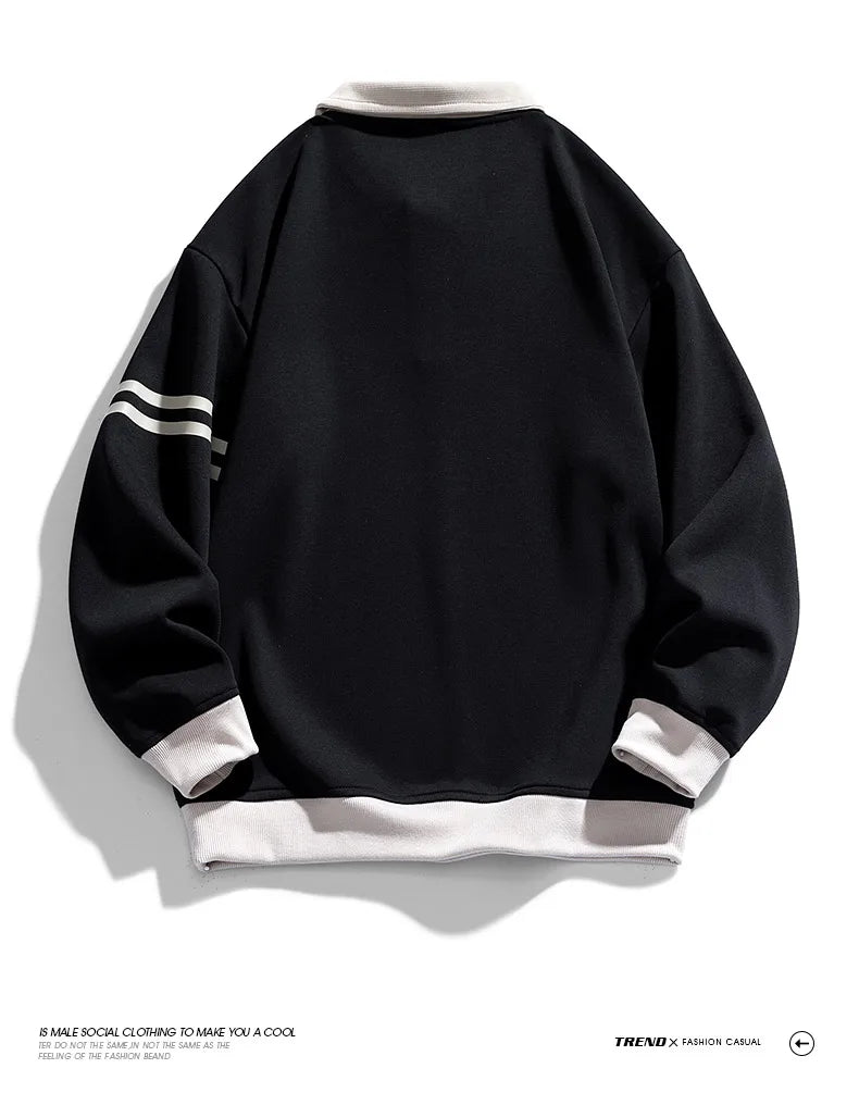 Men Oversized Contrasting Colors Lapel Sweatshirt