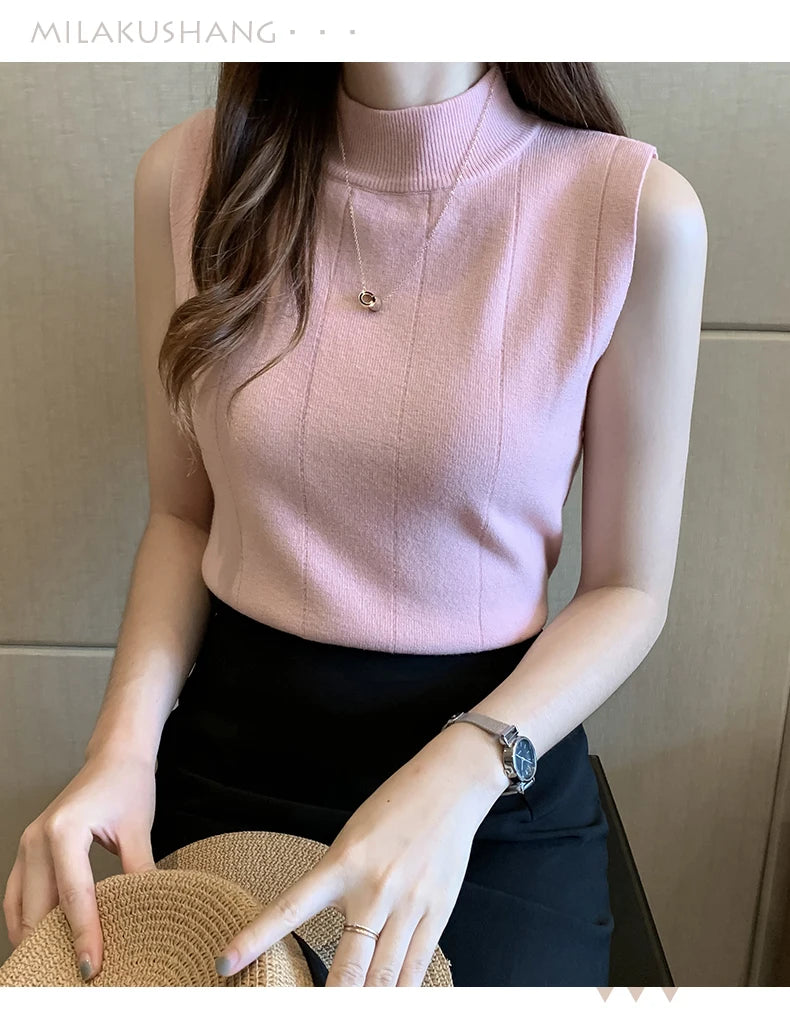 Sleeveless Knitted Blouse Shirt