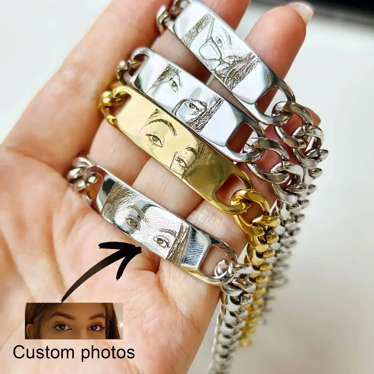 Personalized Eye Photo Bracelet Steel / 20cm Model size / United States