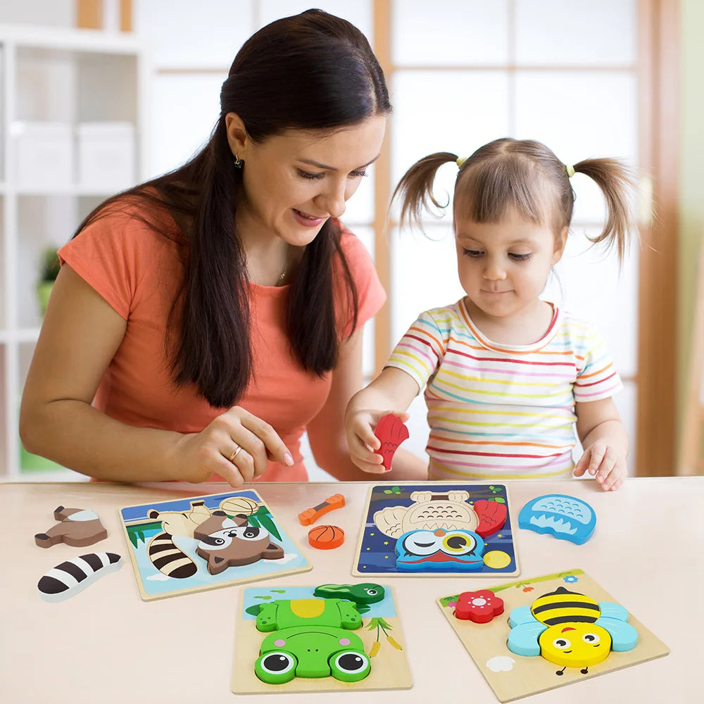 8-Pack Animal Wooden Puzzle Set for Toddlers