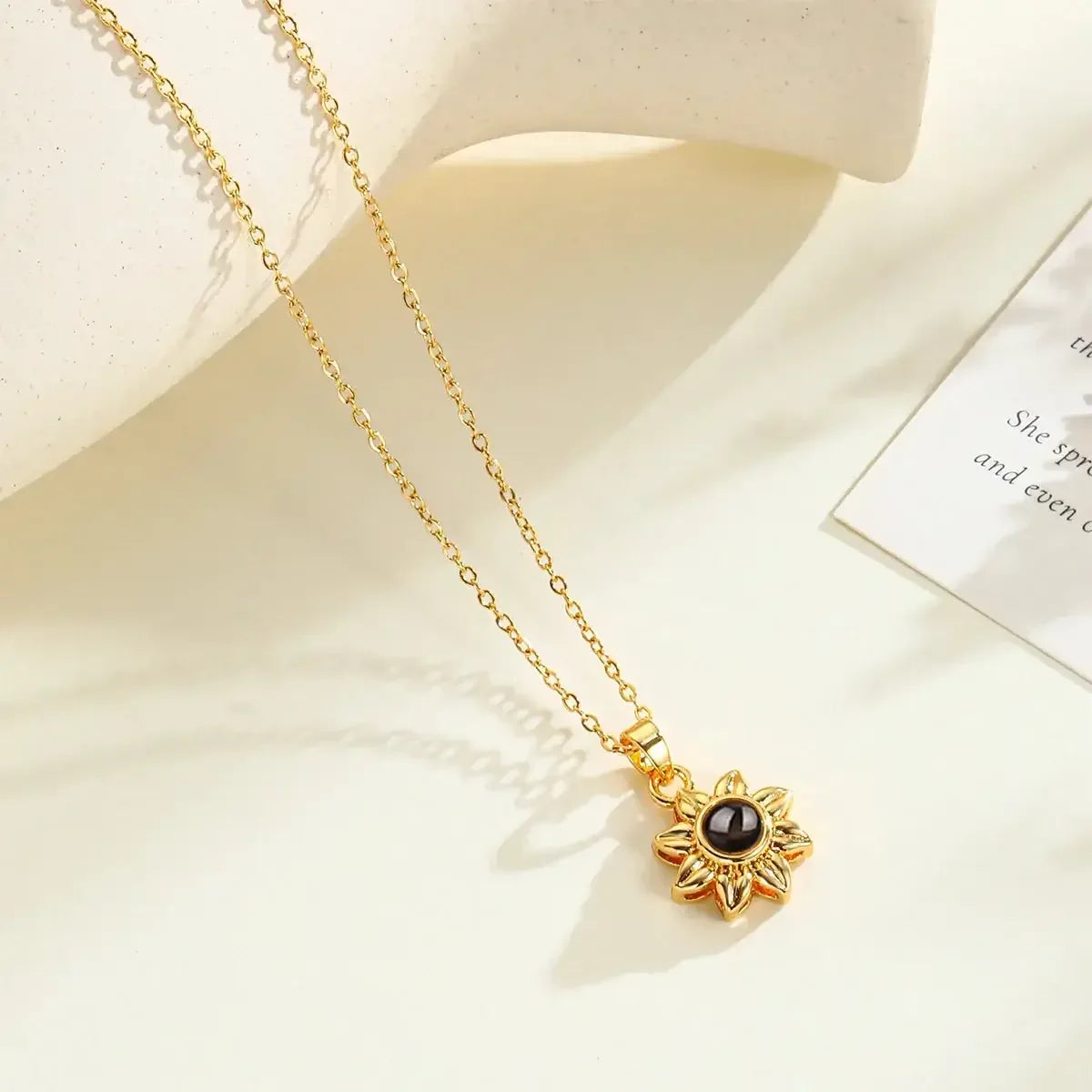 Personalized Projection Photo Necklace Custom Picture Sunflower Pendant Gold / 40cm / United States