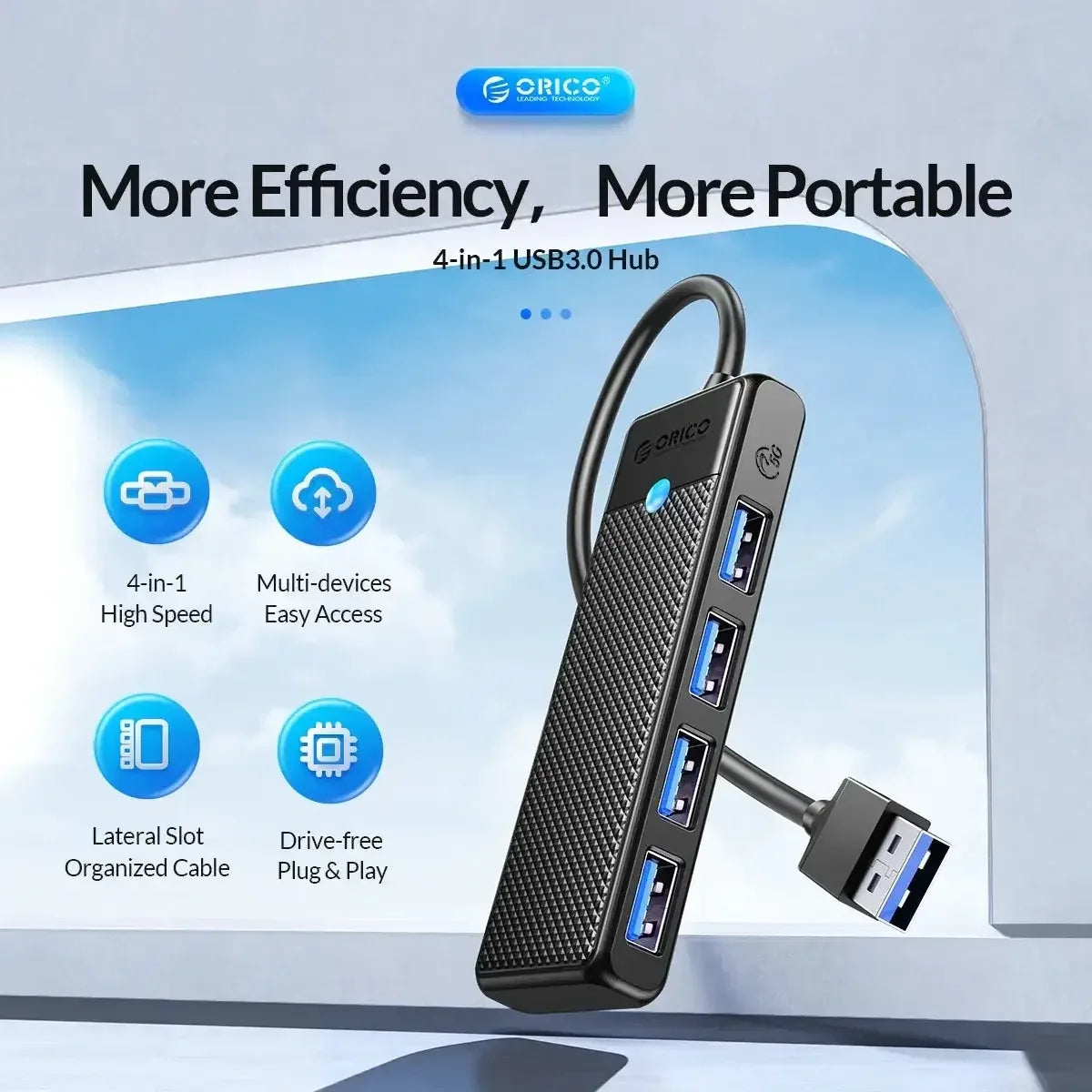 ORICO Ultra-Slim 4-Port USB-C Hub 4 USB 3.0 15cm USB A / United States