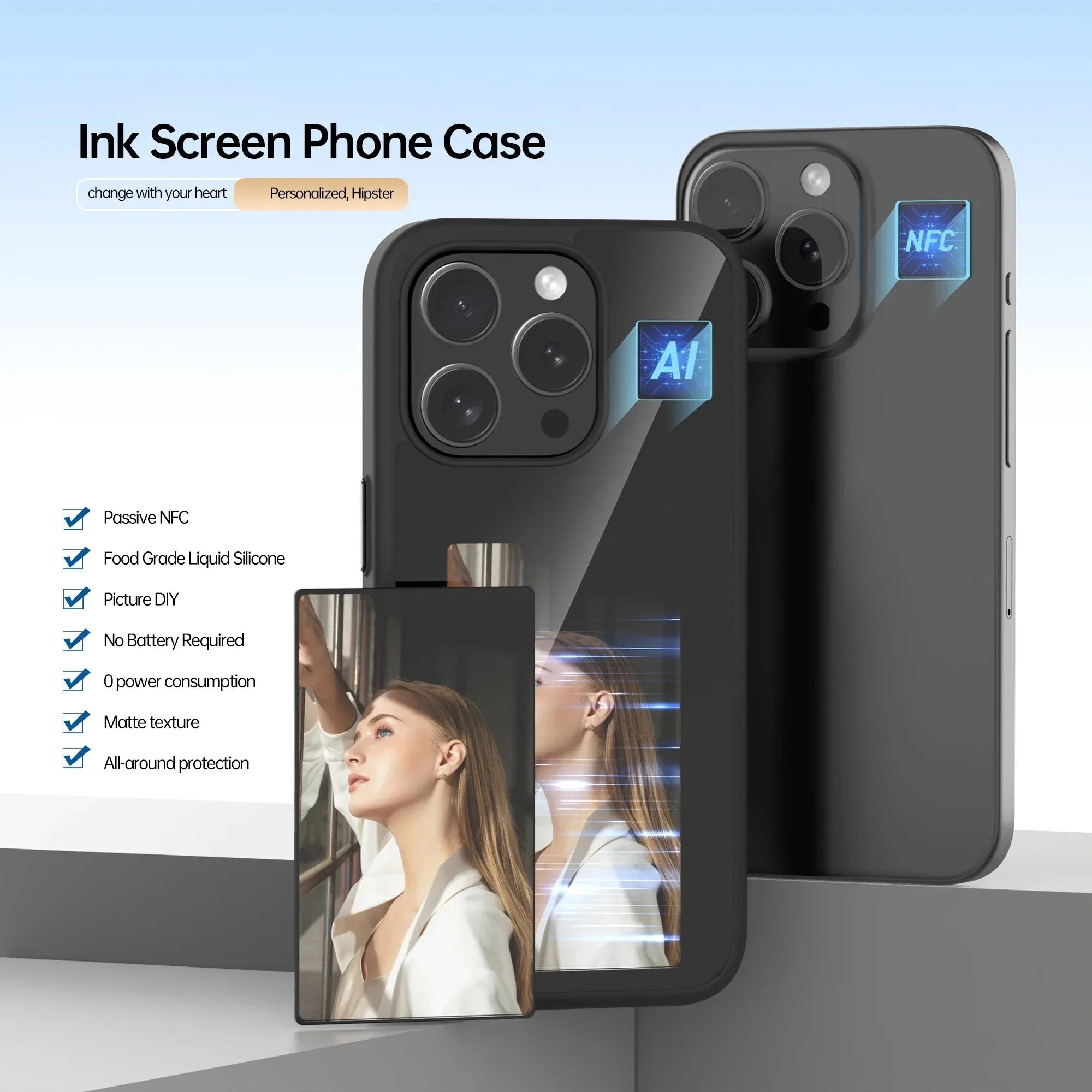 NFC Refesh E Ink Screen Phone Case For iPhone 13 14 15 Pro Max Smart DIY Anime Character Picture Shockproof Phone Battery Free