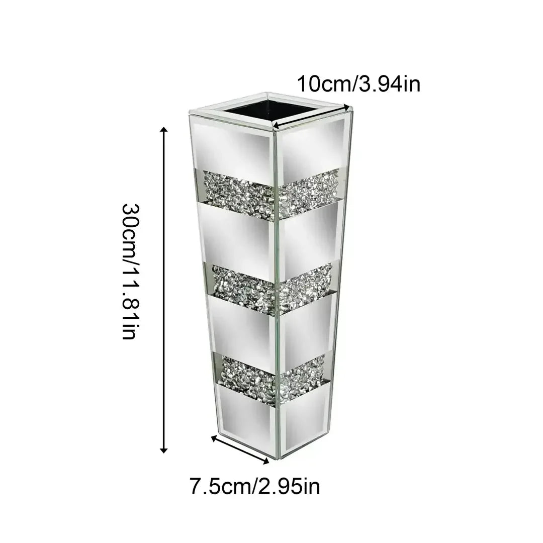 Modern Crystal Silver Mirrored Floor Flower Vase S / United States