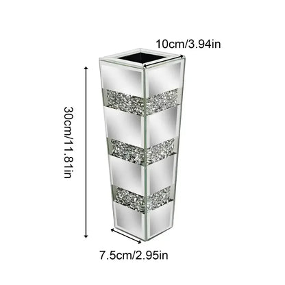 Modern Crystal Silver Mirrored Floor Flower Vase S / United States