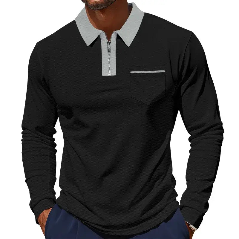Quick-dry long sleeve shirt men’s polo top for golf, office, and weekend wear.