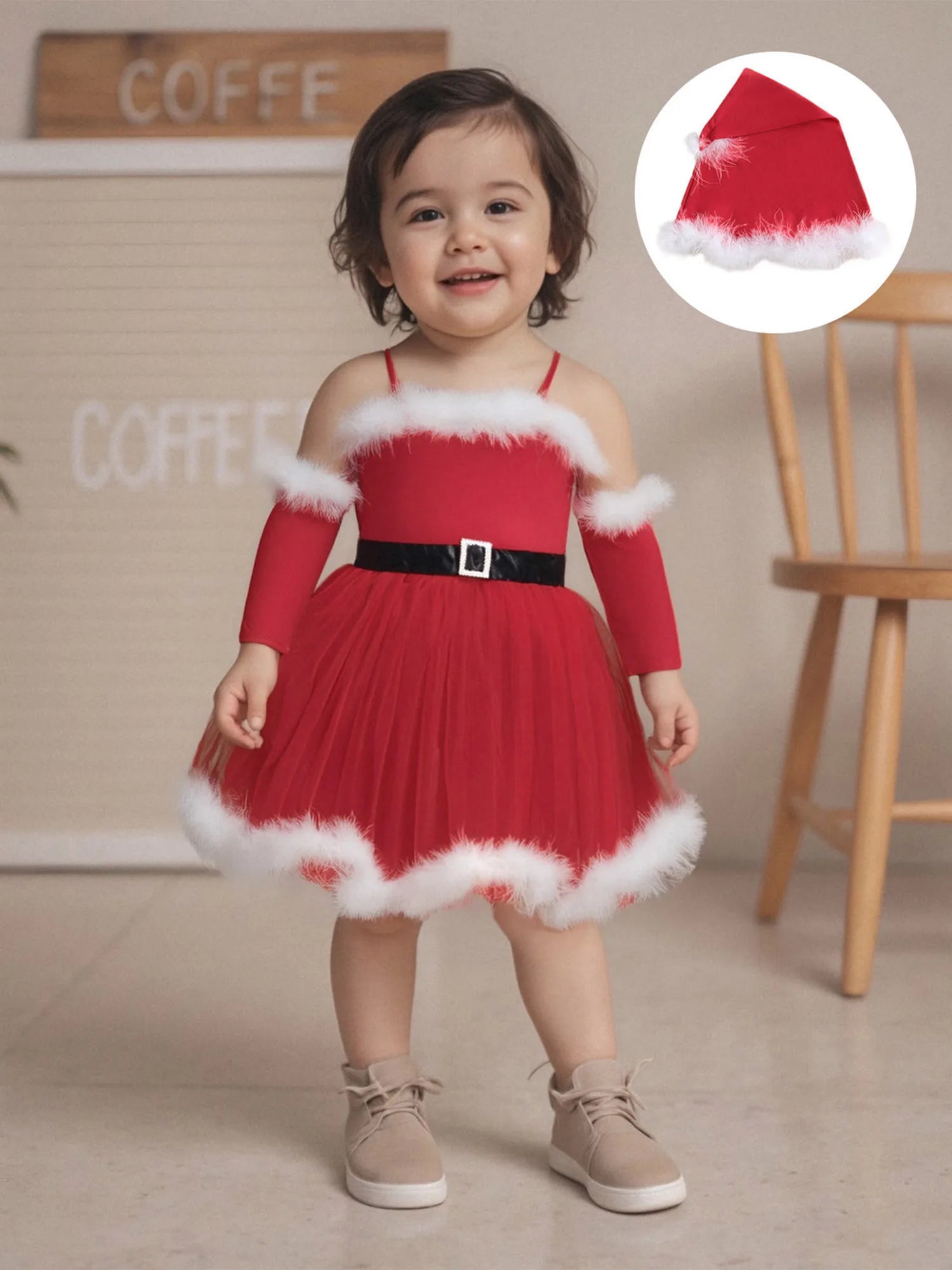 Baby Girl Christmas Outfit Set – Reindeer Romper with Santa Hat & Socks
