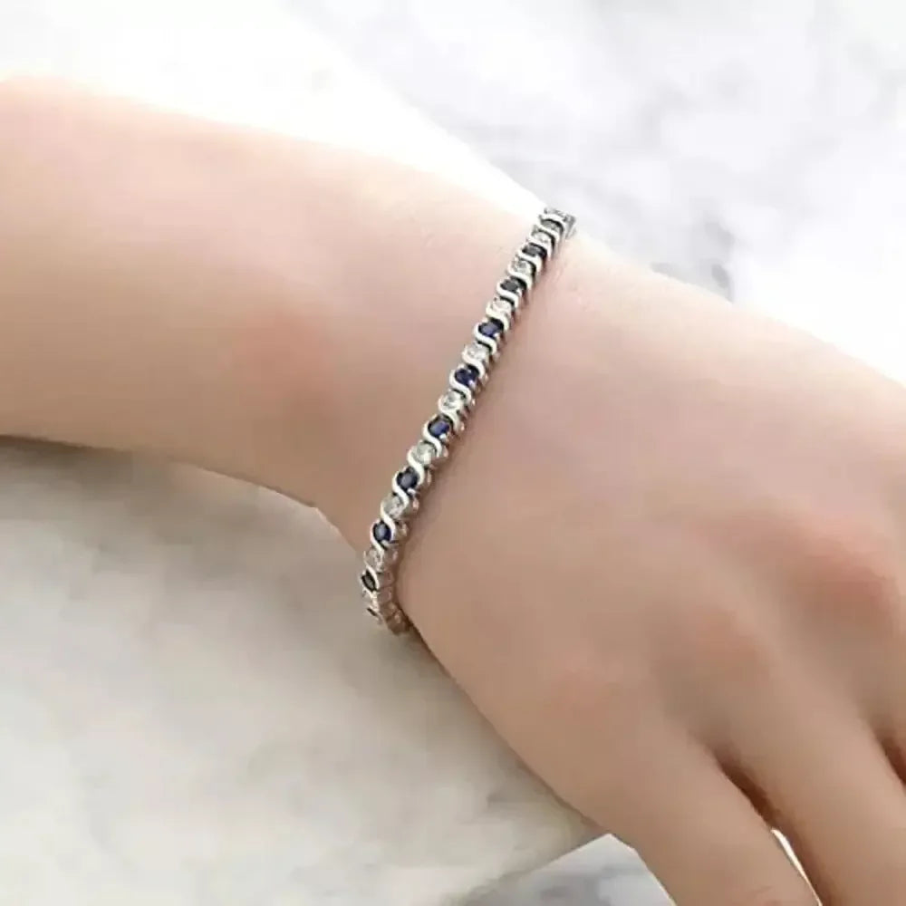 Elegant 925 Sterling Silver Sapphire Tennis Bracelet Silver / United States