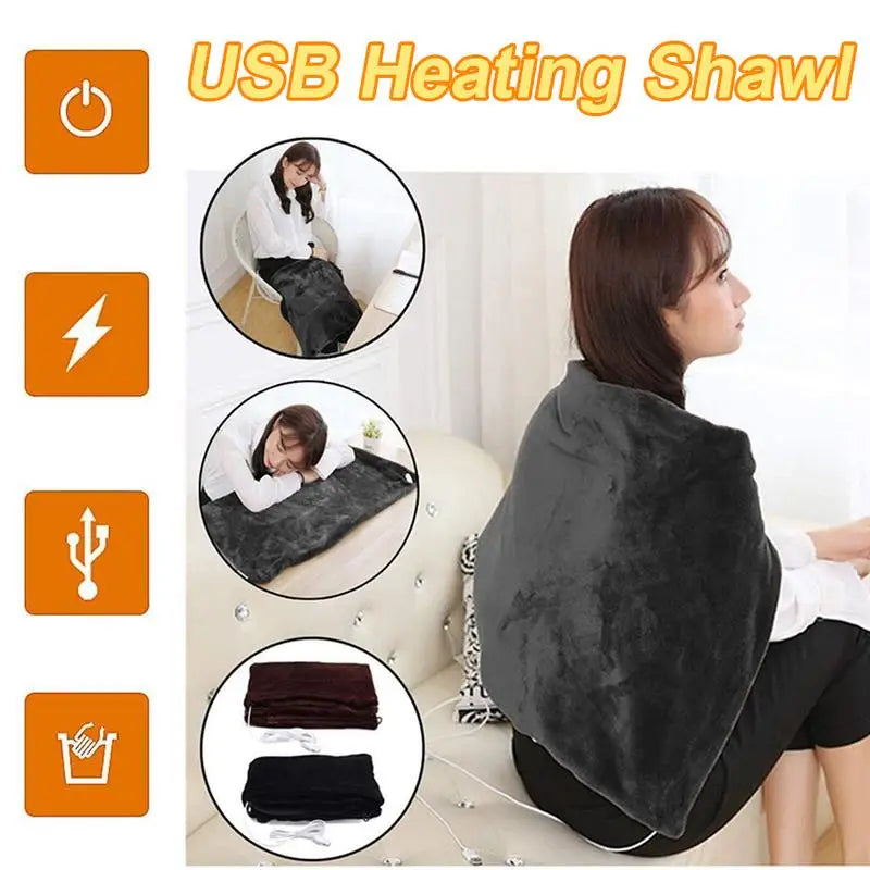 Electric Blanket Thickened USB Heating Shawl Pad Washable Warmer Blanket Winter Office Shawl Warm Blanket