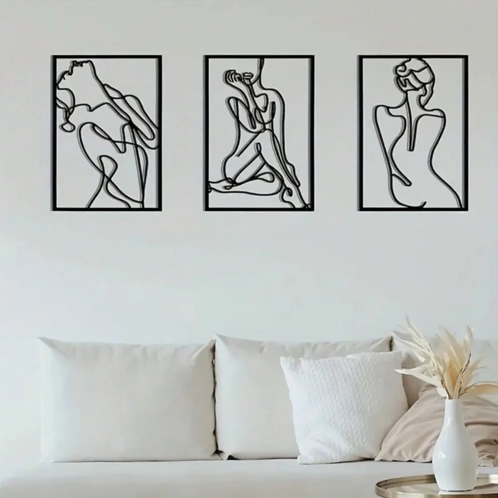 3pcs Minimalist Abstract Woman Metal Wall Sculptures