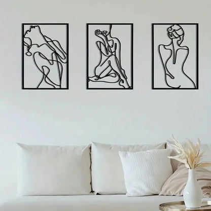 3pcs Minimalist Abstract Woman Metal Wall Sculptures