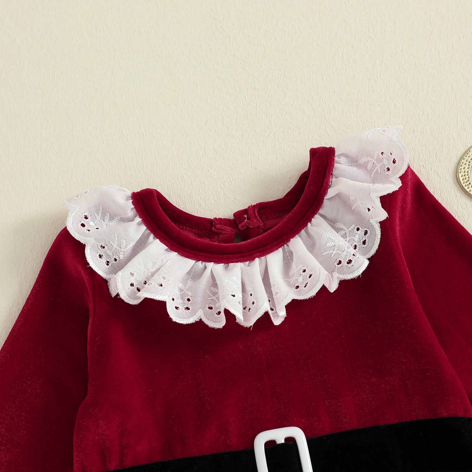 Baby Girls Christmas Velvet Romper – Long Sleeve Santa Jumpsuit